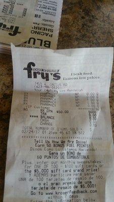 Here is my first receipt showing the credit, they later took away, because they've never heard of the prgram!