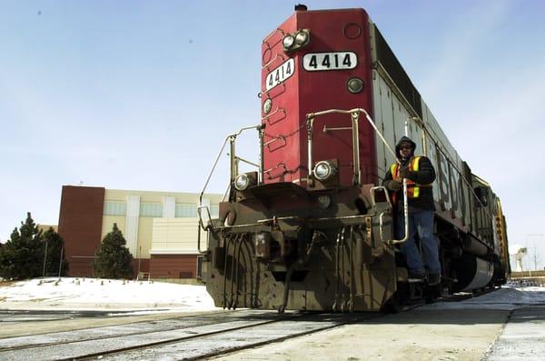 Train outside the Daily Herald print center