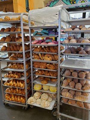 Fresh backed racks of pastries