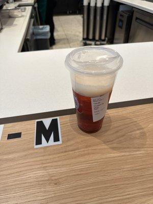 They somehow thought this was an appropriate "full" cup of ice tea when it was severed.