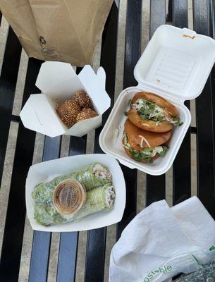 Sesame balls, hot crispy bao, basil rolls