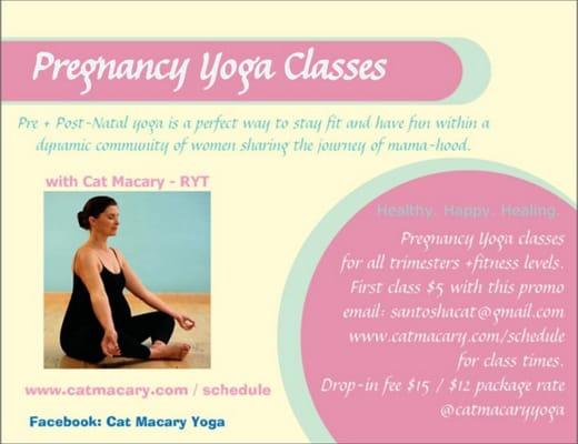 We offer pre and post natal yoga classes 5 times weekly!