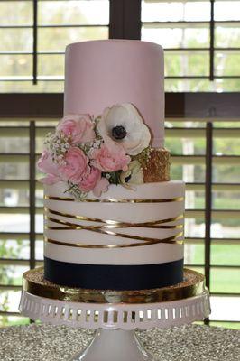 Blush, Navy and Gold Wedding Cake