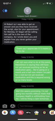 Talking to a compass health representative via text