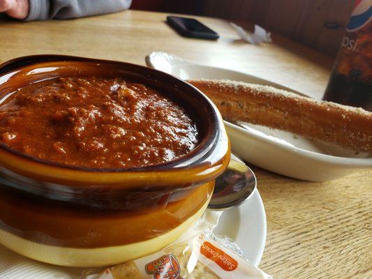 Crock of Chili and Parmesan Breadstick