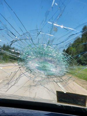 Before: huge hail stone impacts all over our windshield and the glass cracked