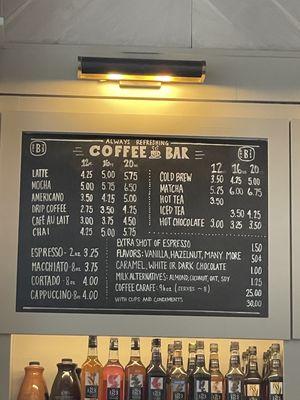 Coffee bar menu