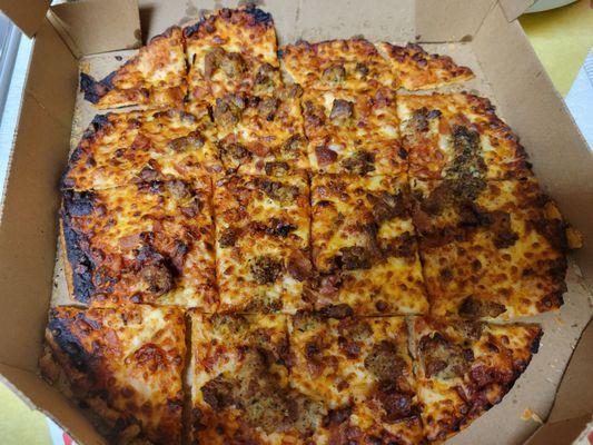 Medium thin crust Italian sausage and bacon