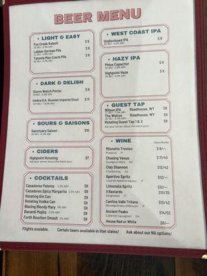 Drink menu