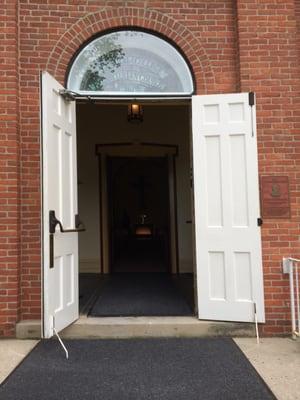 Church entrance of Central College Presbyterian Church, part of Field of Heroes tour