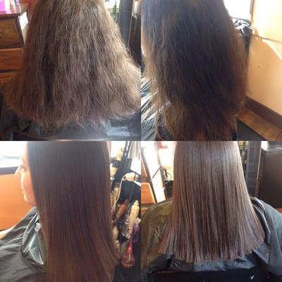 Before and after results from keratin smoothing treatment