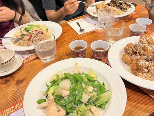 Snow White delight (bottom left), honey walnut shrimp (bottom right)