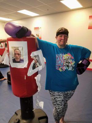 Here's a Kickboxer shredding pictures of the instructors on the bags!