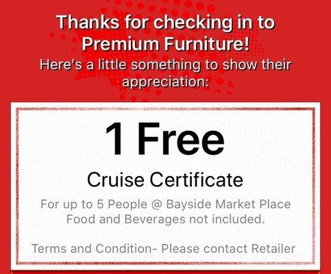 Check in and earn a cruise certificate