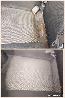 (fabric upholstery) treated by both steam cleaning & shampooing