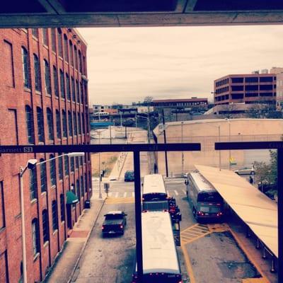 Greyhound bus station below the platform