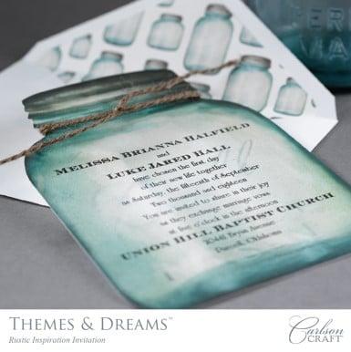 Mason jars, camping, fishing, camouflage, chalkboard, and other unique invitations are found in the Themes and Dreams collect...