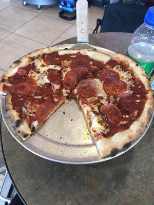 This 10" pepperoni pizza took 33 minutes to cook.