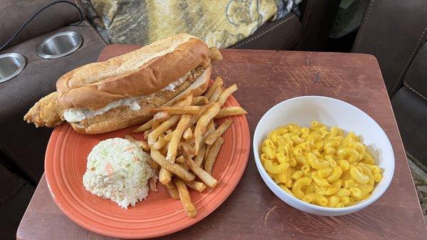 Haddock Dinner Fries Macaroni and cheese  Coleslaw