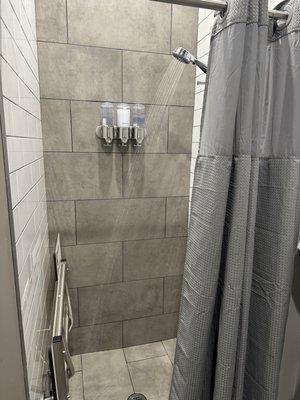 Shower in separate room from sauna, but personally yours. Has locks for both rooms and rooms are adjoining.