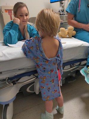 Our three year old receiving gold star treatment at Banner, getting ready to go under with Dr. LaCorte.