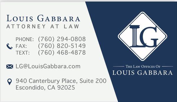 Business card for Attorney Louis Gabbara