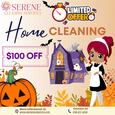 Don't let your home get haunted by dust and dirt!  Book your cleaning now and get $100 OFF!  Hurry, offer ends soon!