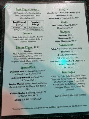 This is back side of the menu, I recommend the wings and clubs sandwich. I'm a simple guy lol but it's good food.