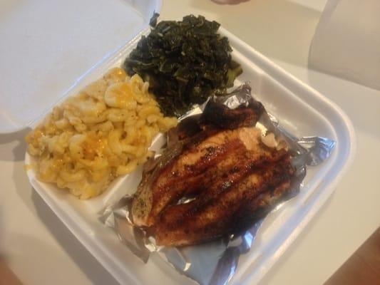 Blackened Salmon, collard greens & Mac