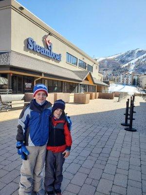 My kids getting ready to pick up their skis and hit the slopes!