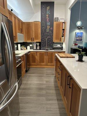 New kitchen floors, countertops and backsplash.