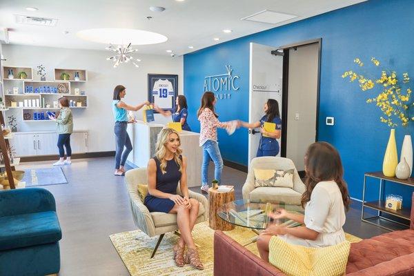 Waiting area of Atomic Beauty Medical Spa in Frisco, Texas