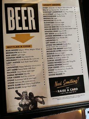 Beer menu