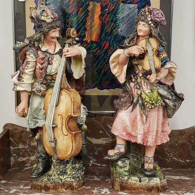 On sale for $550! Here we have a Pair of Late 19th Century Austrian Urbach Brothers Majolica Porcelain Statues!