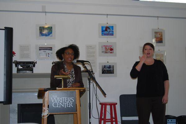 Poet Camisha Jones reads from her work published in the online journal "The Deaf Poets Society" at The Writer's Center