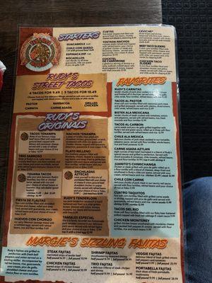 Side 1 of menu