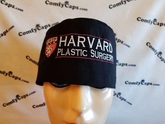 Custom male scrub cap for Harvard Plastic Surgery Department.