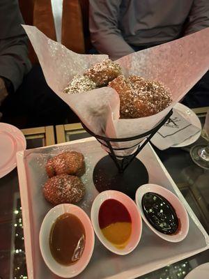 The Hot Donut Holes And Three Sauces