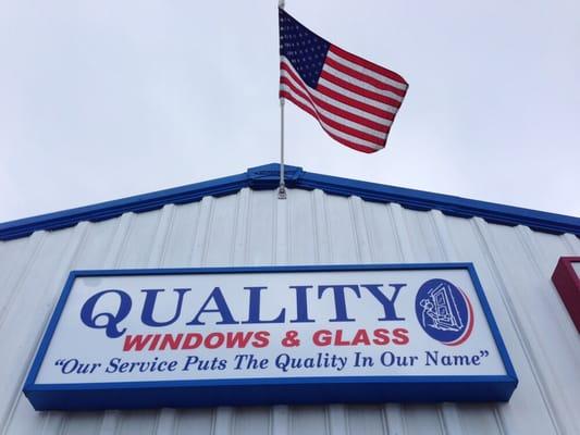 Front Sign for Quality Windows Showroom in Oxnard. Please ask for Military discount.