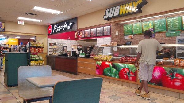 the pilot dining area a Subway in a Pizza Hut express both open 24 hours.