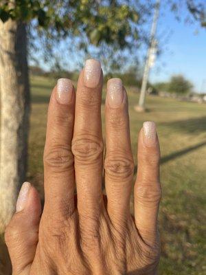 My natural nails done wonderfully Dip/Gel French tip with Sparkles!  PERFECTION