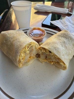 Breakfast 3 Eggs Cheddar Cheese Burrito with Bacon