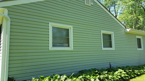 House after: no pressure is used to clean with, preserving the physical integrity of the siding.