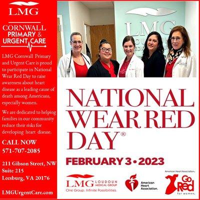 LMG Primary and Urgent Care team participated in the 2023 Go Red for Women event to raise awareness about heart disease risks.