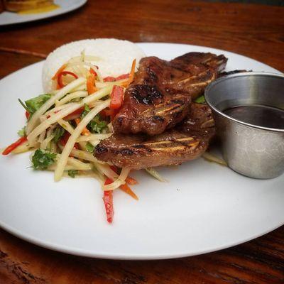 Korean Short Ribs with Papaya Slaw and Steamed Rice