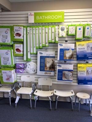 bath safety equipment: bath chairs, shower chairs, toilet seat risers, grab bars, bed pans, urinals, hand held shower heads