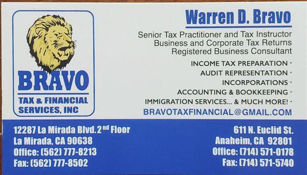 Update.... bravo tax moved to new location in La Mirada