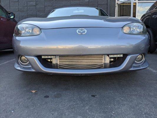 Mazdaspeed Miata after Tim and his crew installed the intercooler and replacement radiator. Great job, thx Tim!