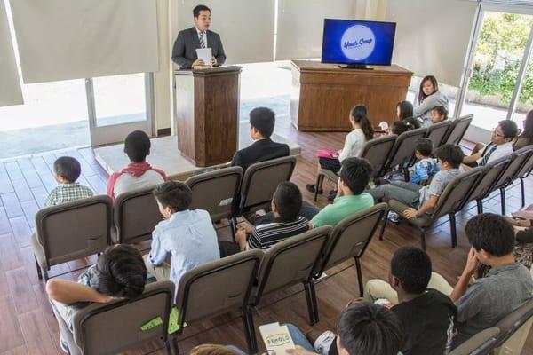 The youth group meeting at Sunday 11am service