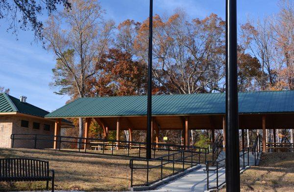 One of several picnic shelters and restroom facilities